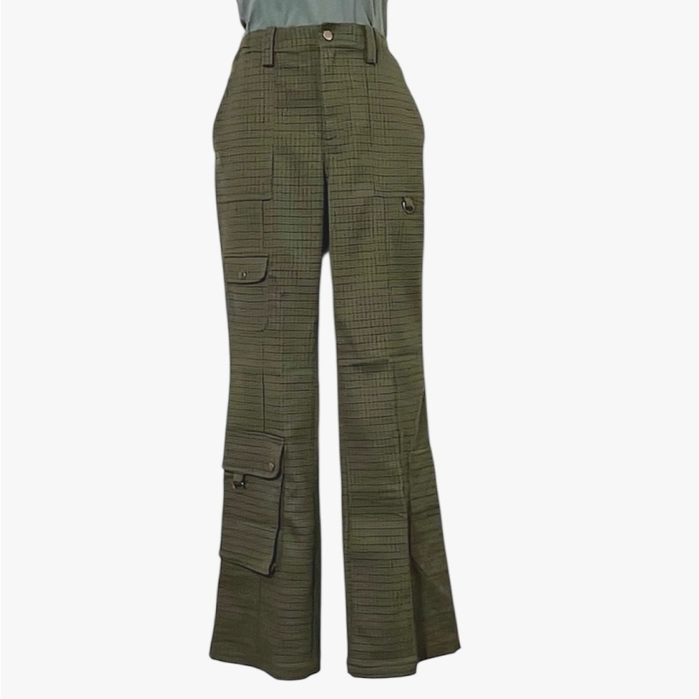 Urban Outfitters Woman’s Olive Green Plaid High Waist Cargo Straight Flare Pants